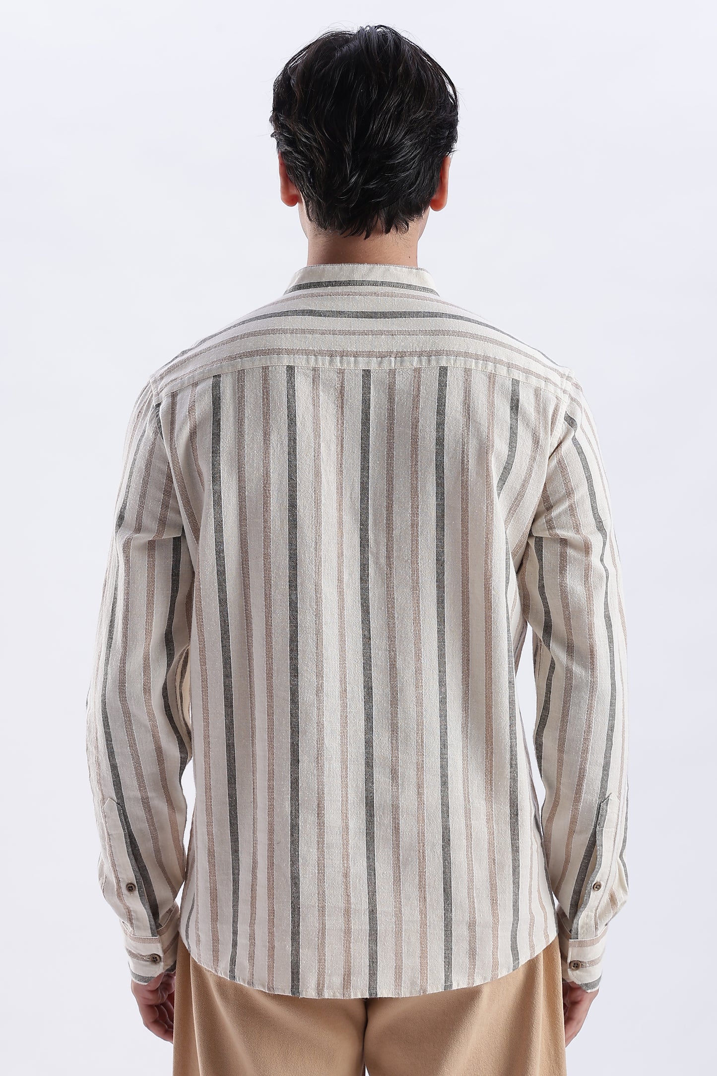 Uri Beige Striped Cotton Linen Short Kurta