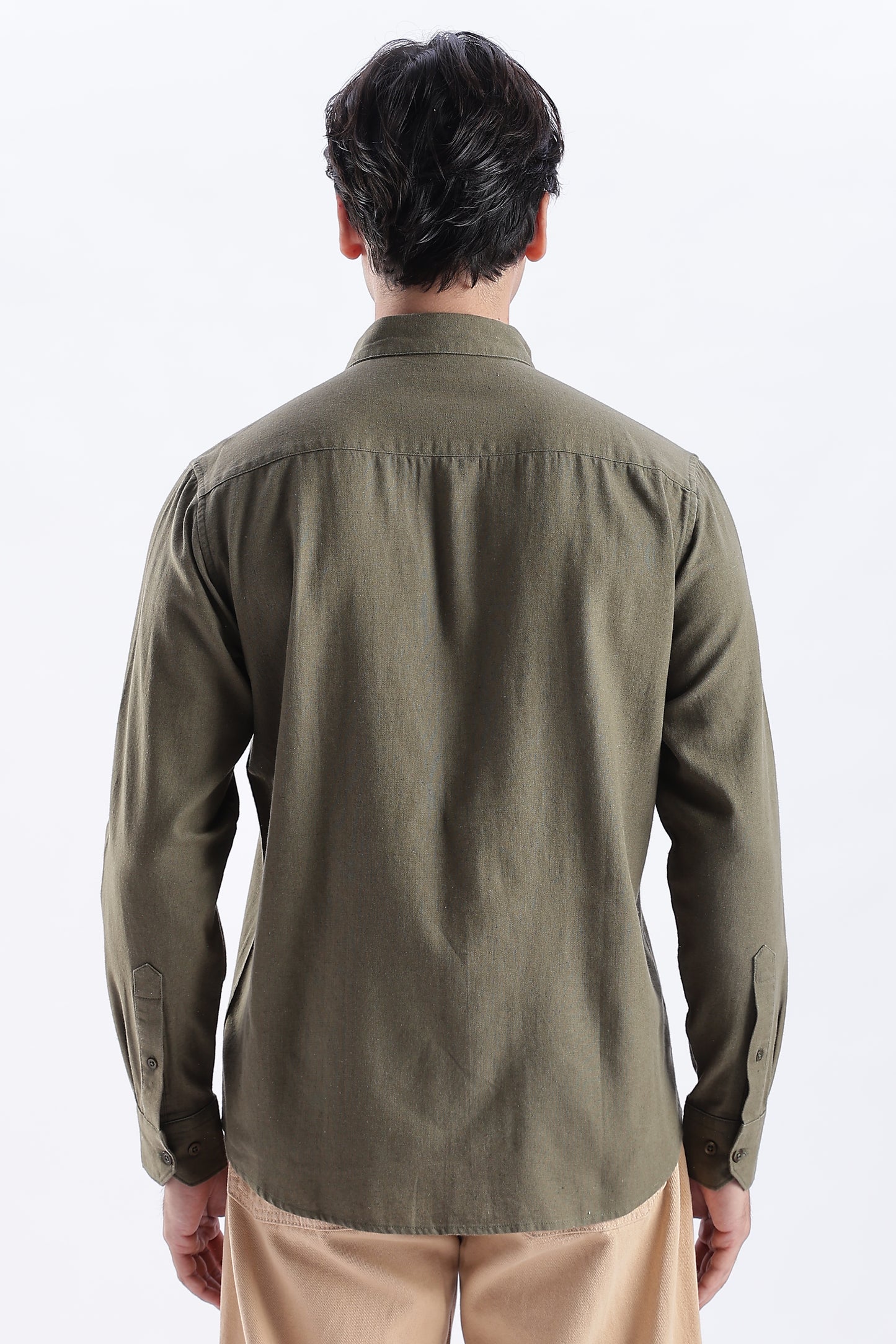 Uri Deep Olive Spread Collar Solid Shirt