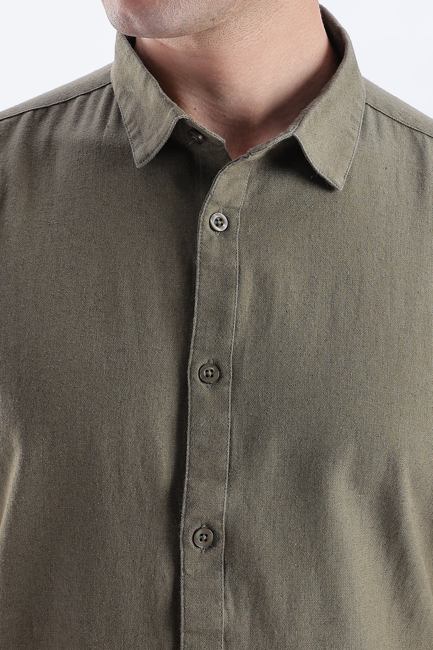 Uri Deep Olive Spread Collar Solid Shirt
