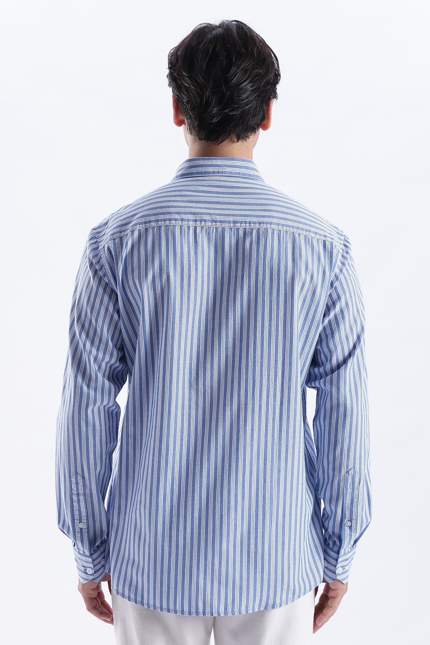 Uri Blue Vertical Striped Cotton Shirt