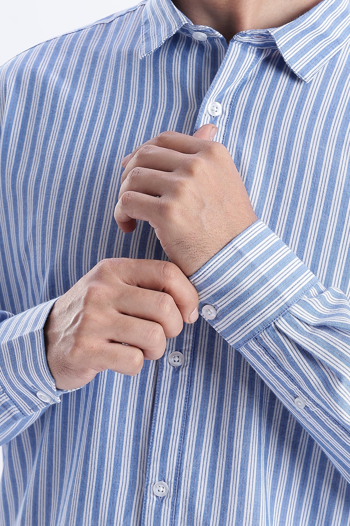 Uri Blue Vertical Striped Cotton Shirt