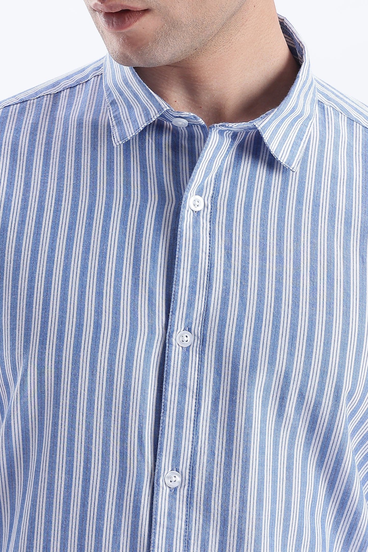 Uri Blue Vertical Striped Cotton Shirt