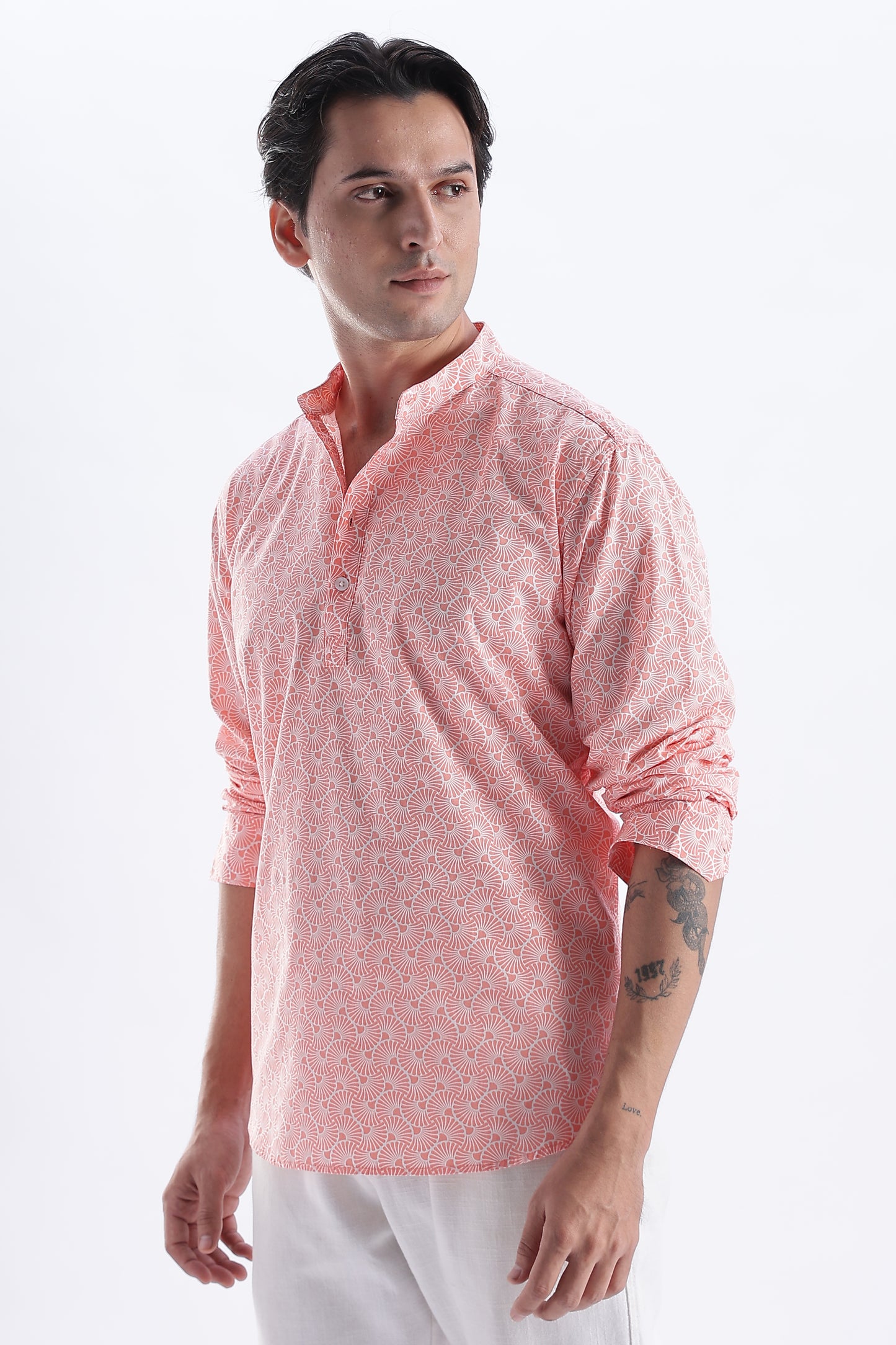 Uri Coral Pink Printed Short Kurta