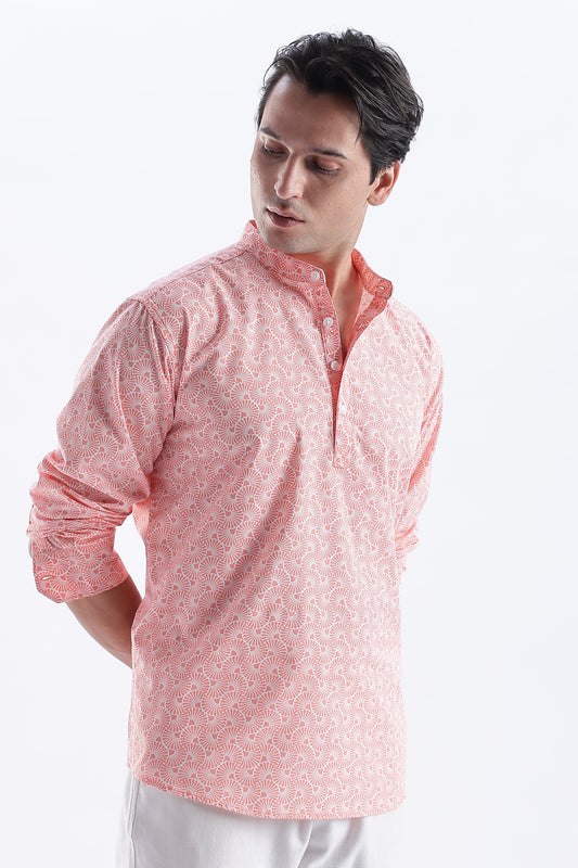 Uri Coral Pink Printed Short Kurta