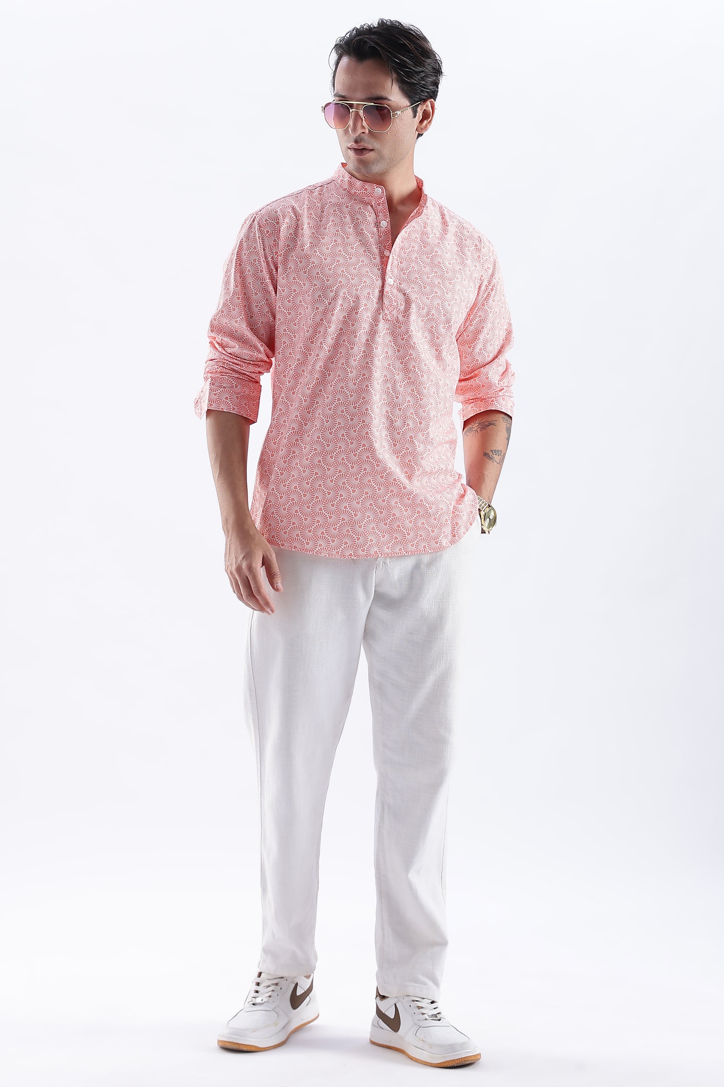 Uri Coral Pink Printed Short Kurta