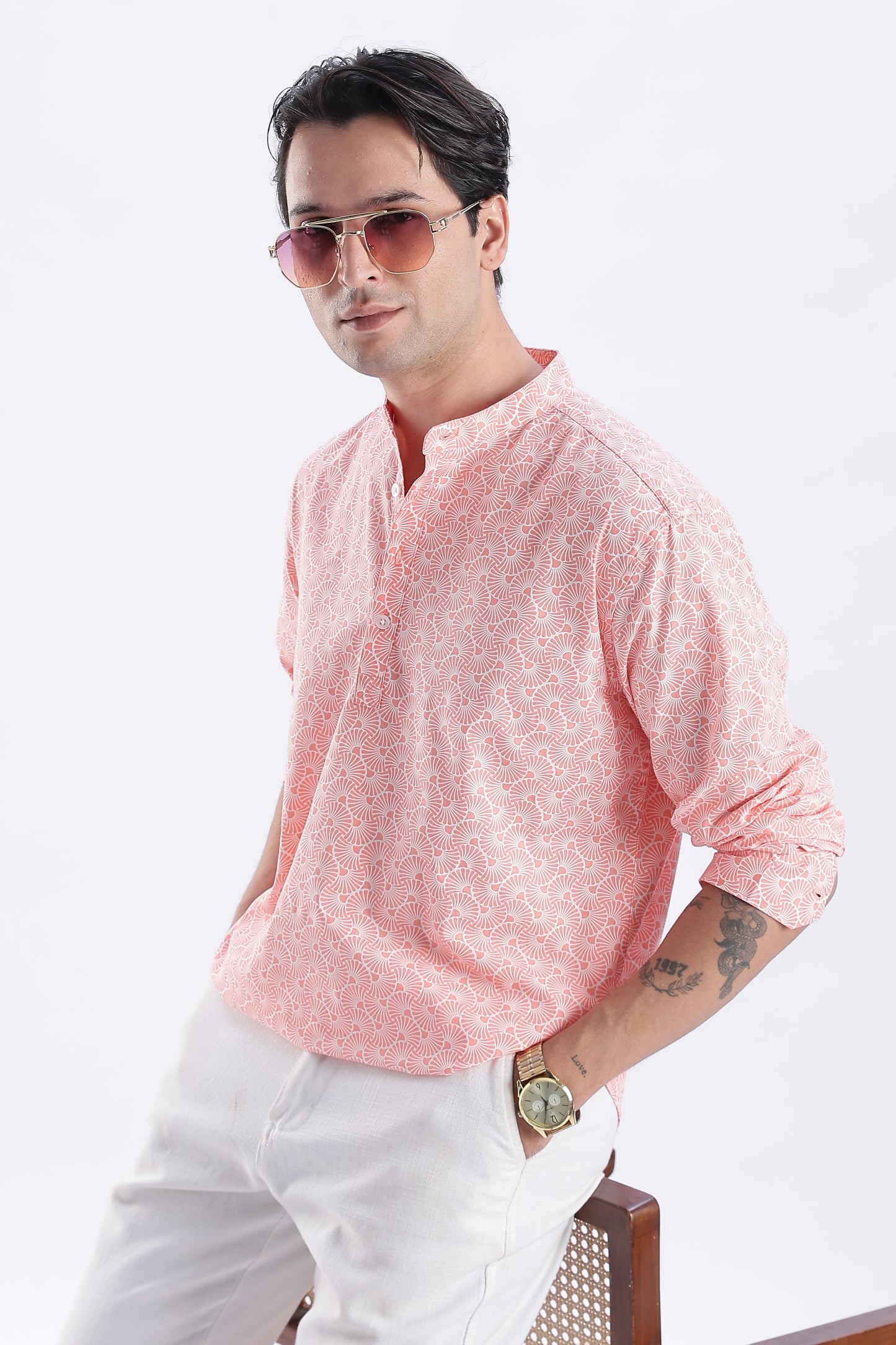 Uri Coral Pink Printed Short Kurta