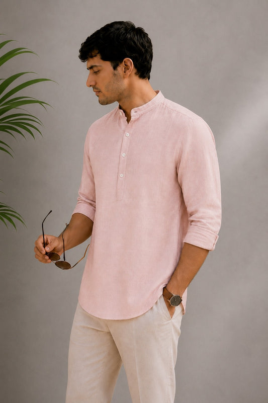 Blush Pink Cotton Slub Short Kurta