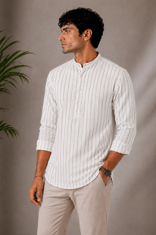 Arctic White Seersucker Short Kurta