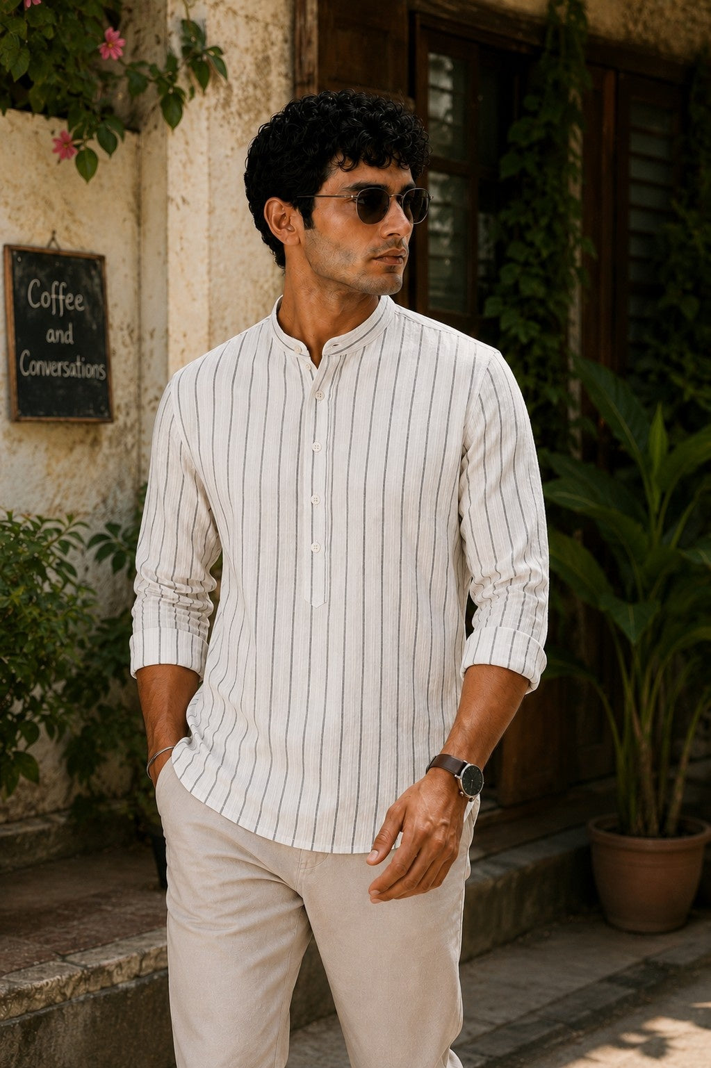 Arctic White Seersucker Short Kurta
