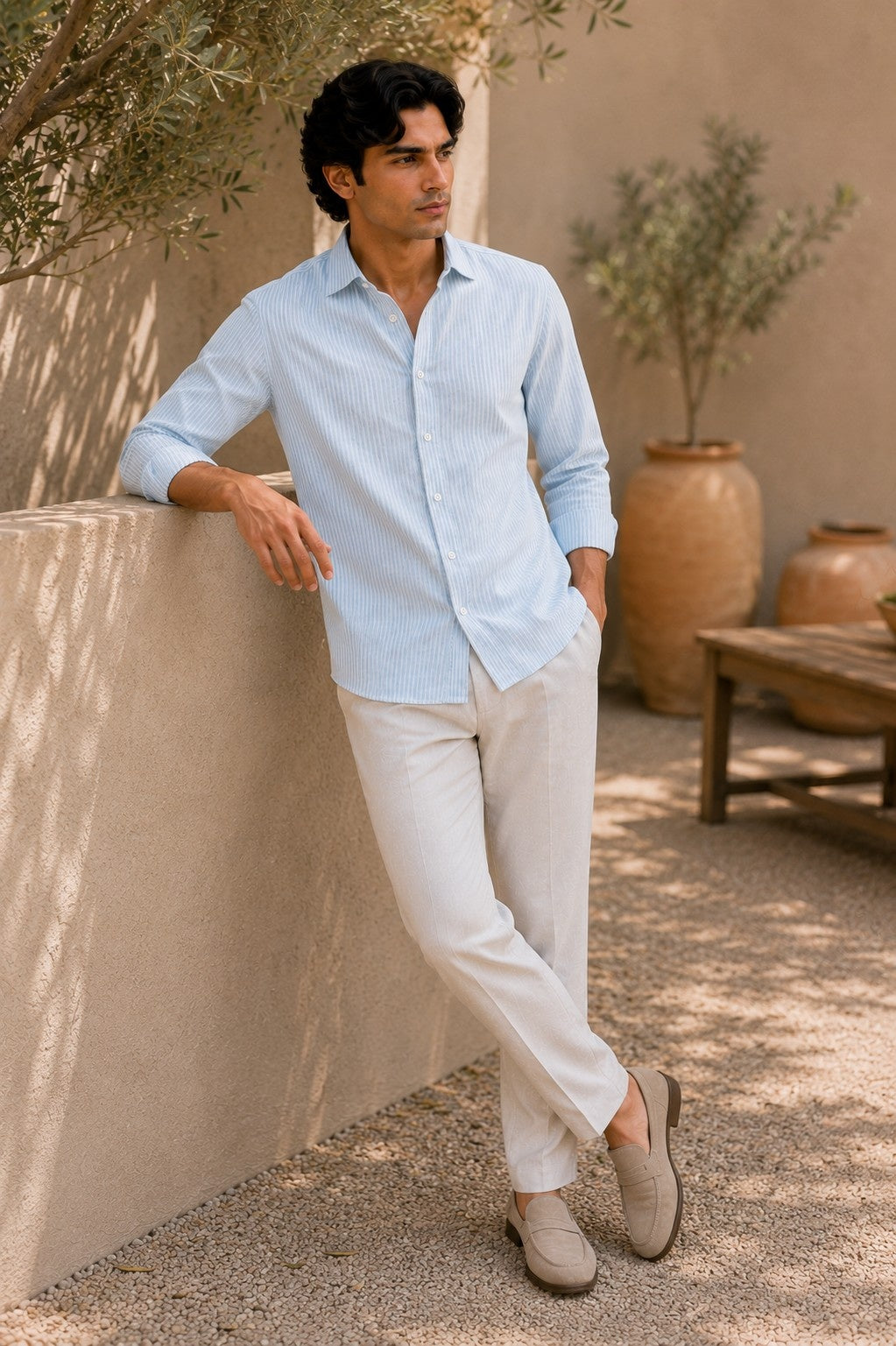 Ice Blue Pinstripe Cotton Shirt