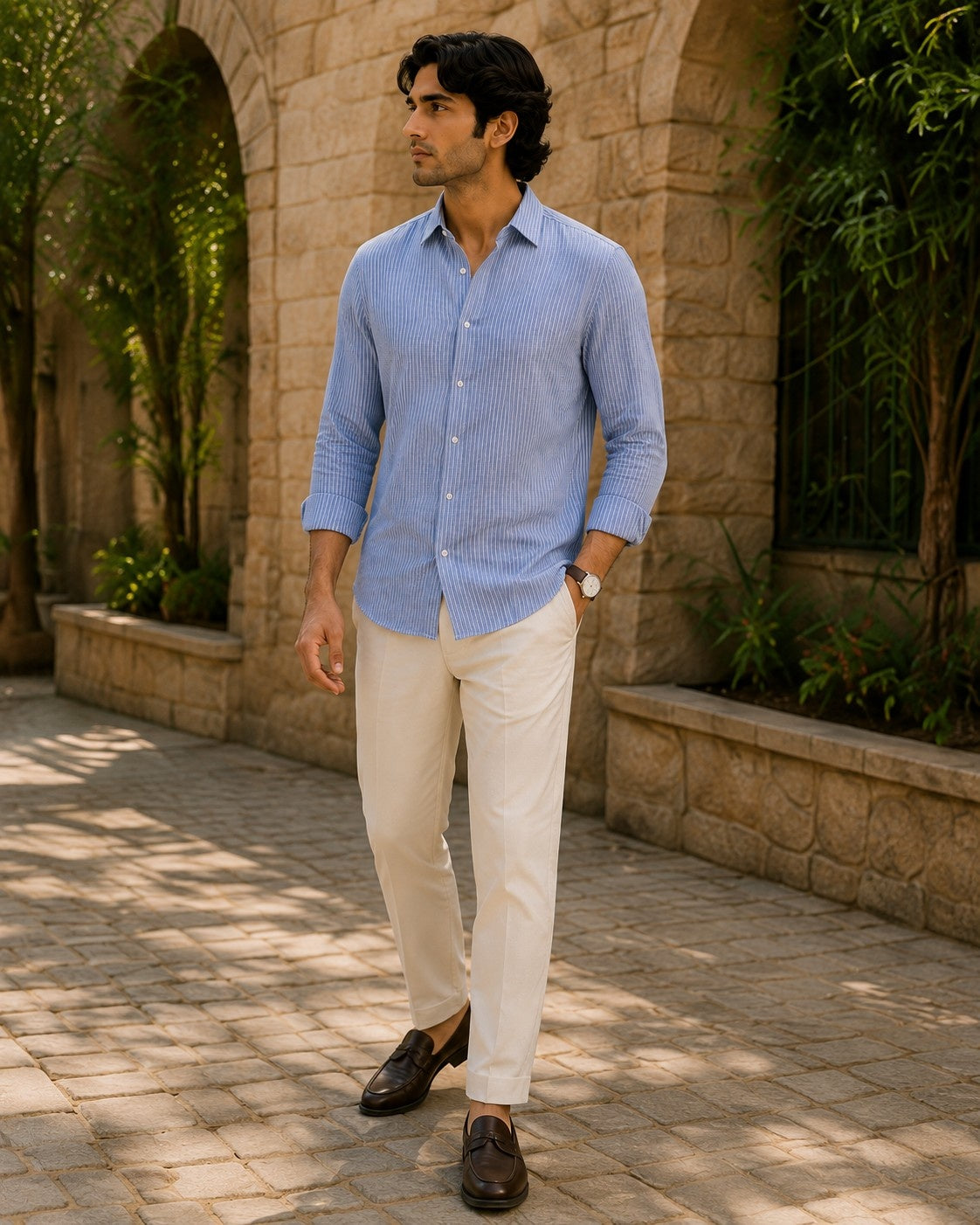 Vintage Blue Linen Blend Shirt