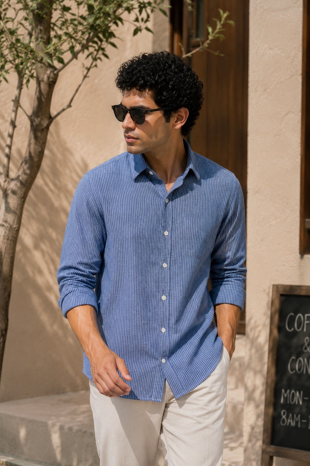 Vintage Blue Linen Blend Shirt