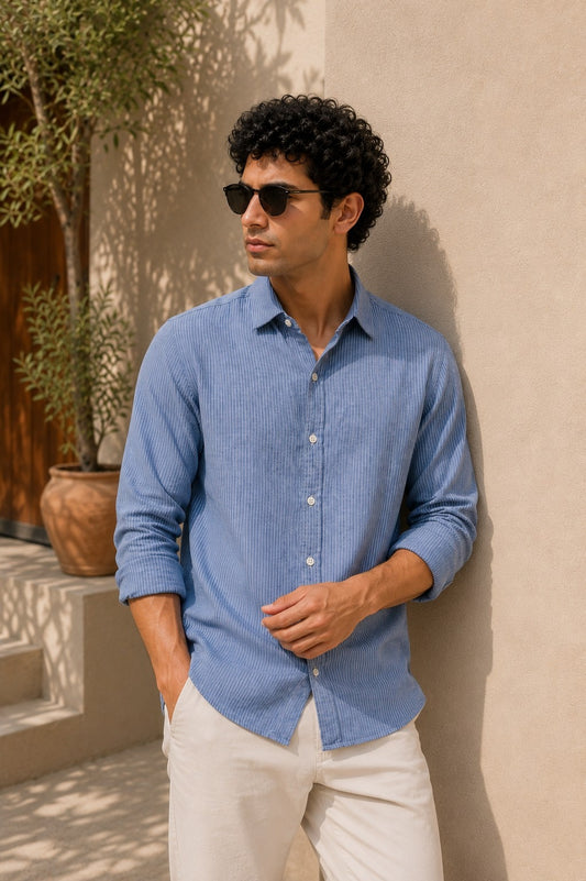 Vintage Blue Linen Blend Shirt