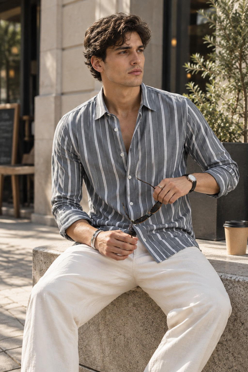 Dark Grey Fine Stripe Shirt