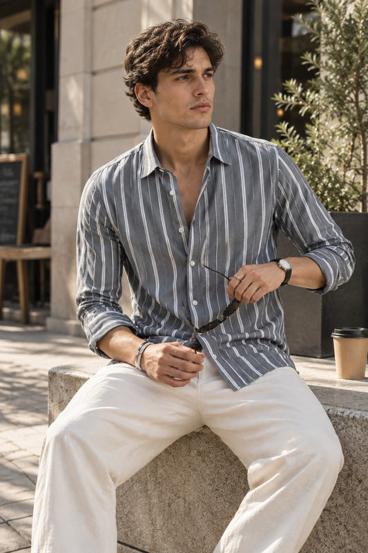 Dark Grey Fine Stripe Shirt