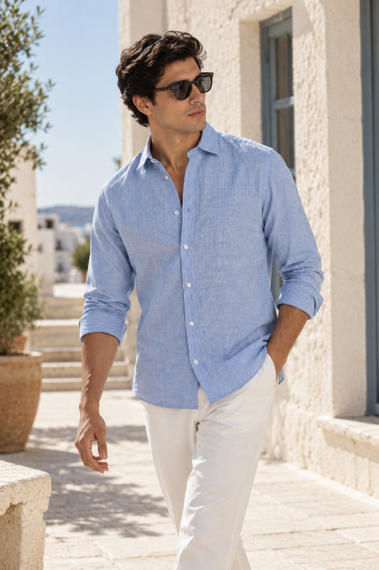 Vintage Blue Linen Blend Shirt