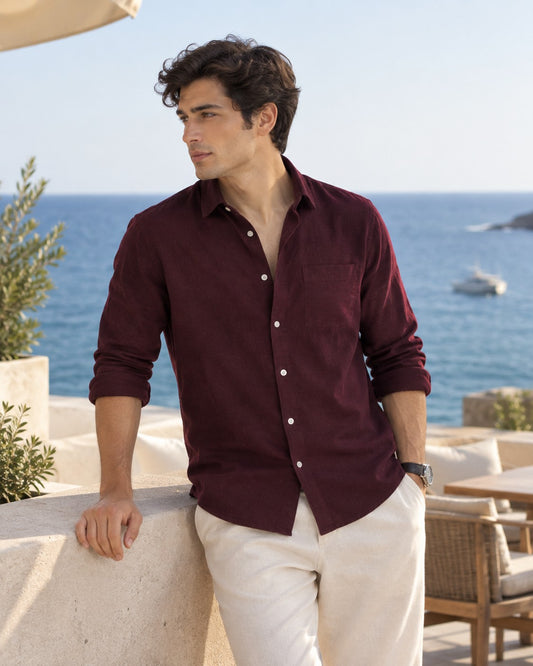 Burgundy Solid Twill Shirt