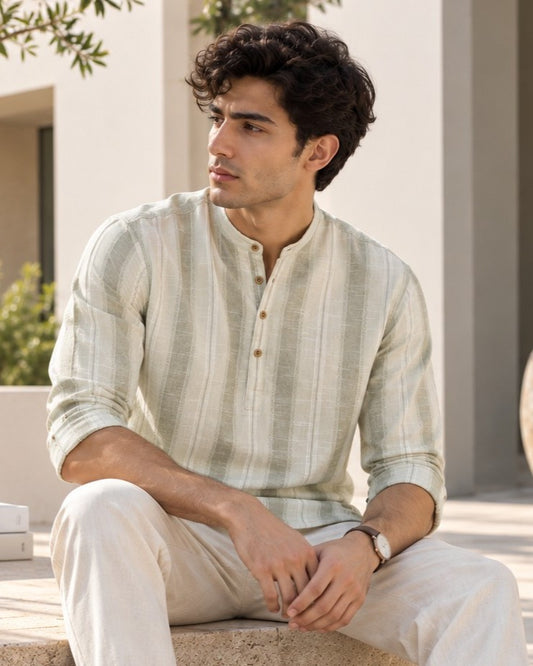 Sage Green Cotton Slub Short Kurta
