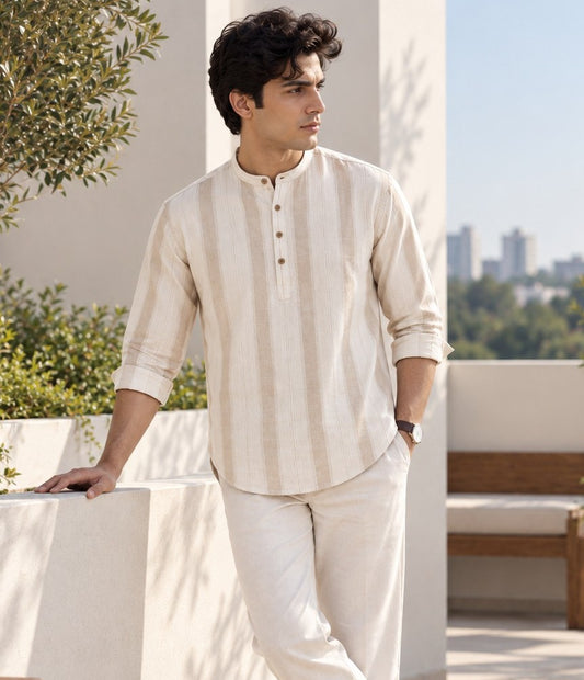Natural Beige Cotton Slub Short Kurta