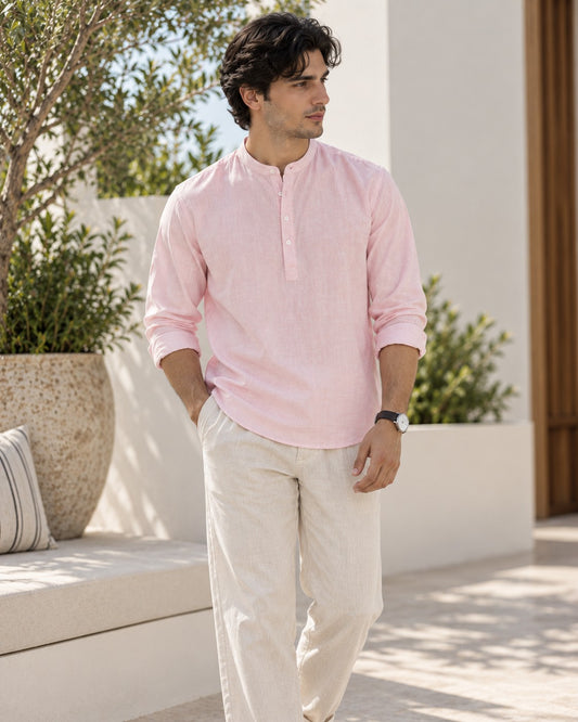 Blush Pink Cotton Slub Short Kurta