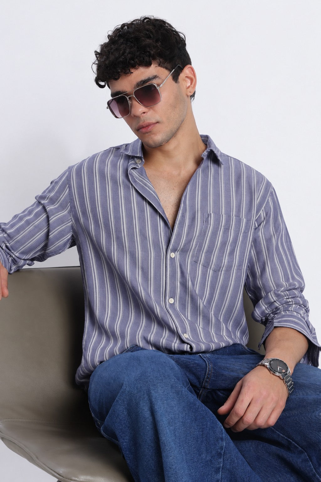 Lavender Stripe Casual Shirt