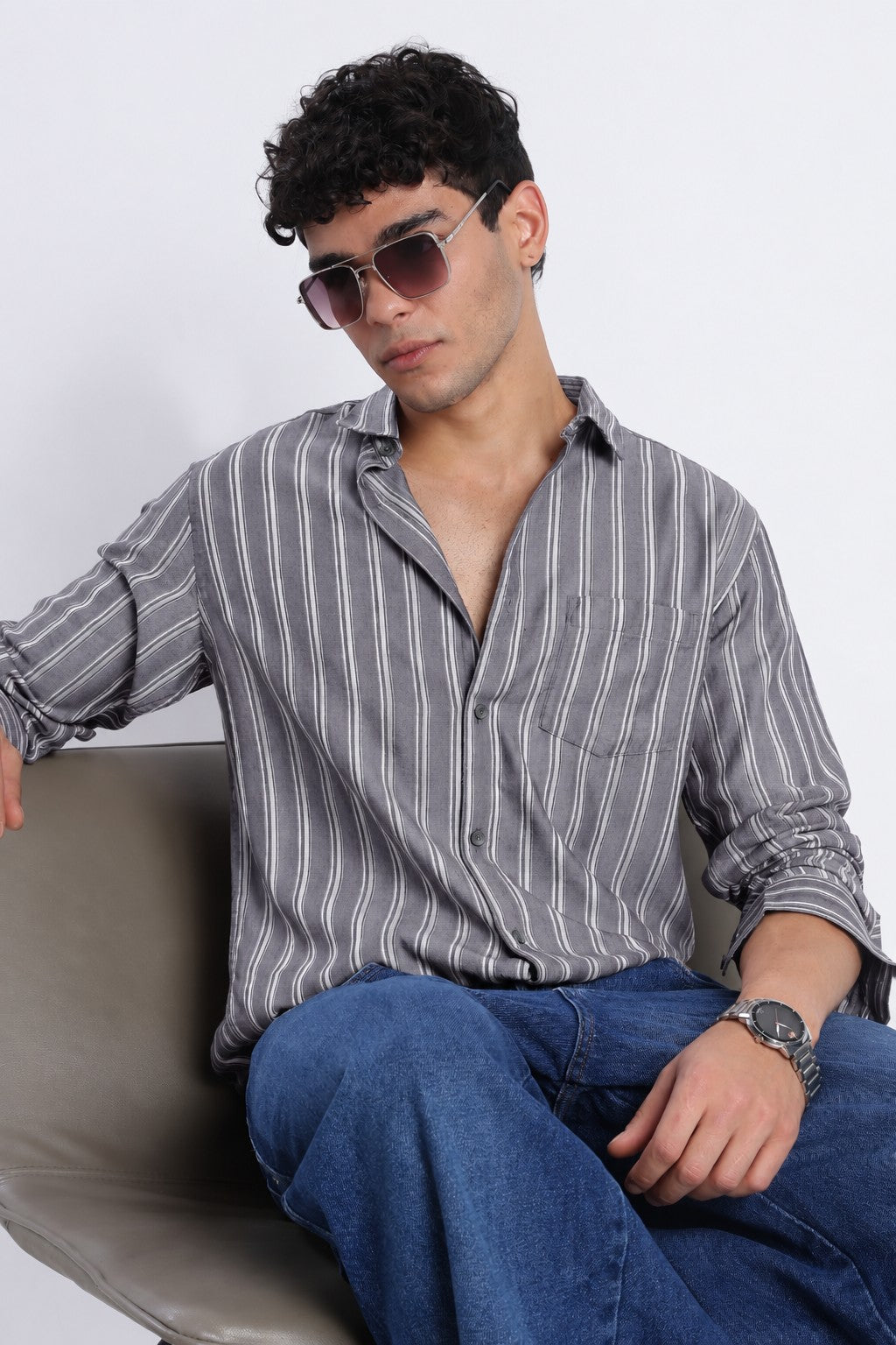Charcoal Stripe Casual Shirt