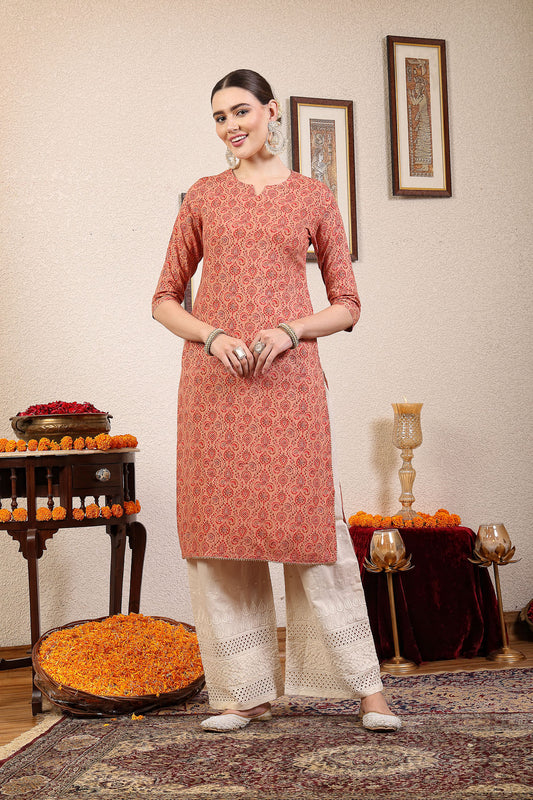 Women Pink Kurta With Lace
