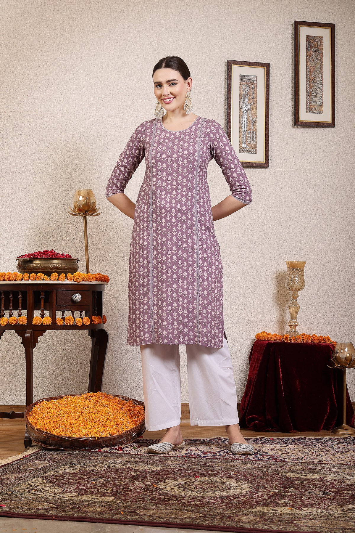 Women Lilac Printed Kurta