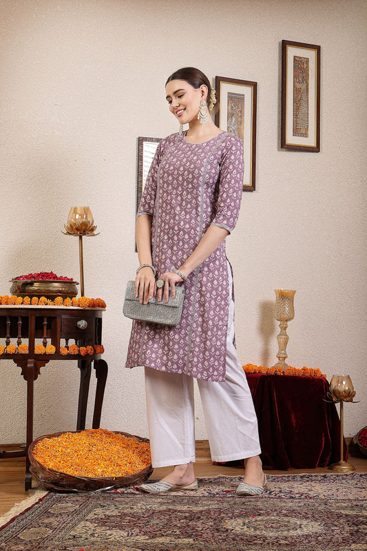 Women Lilac Printed Kurta