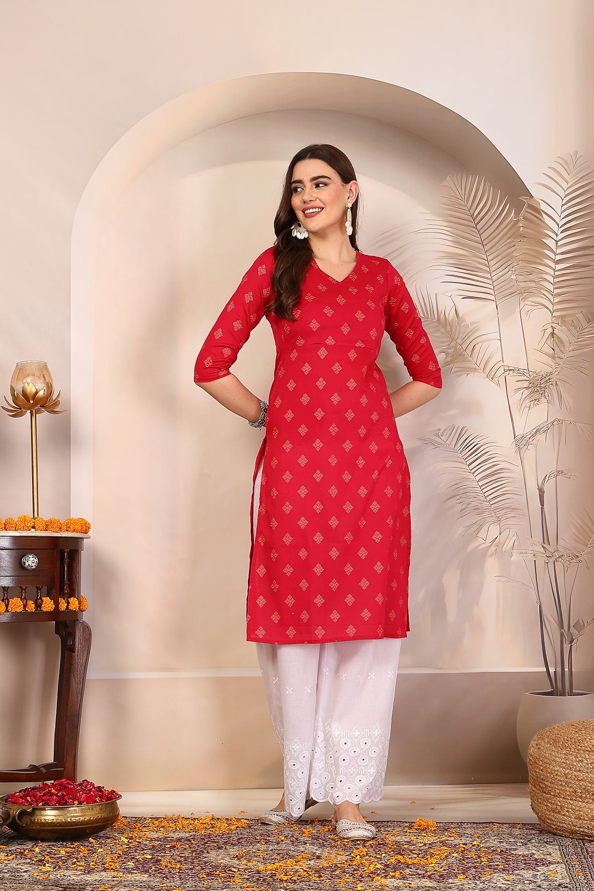 Women Dark Pink Ethnic Motifs Cotton Angrakha Kurta