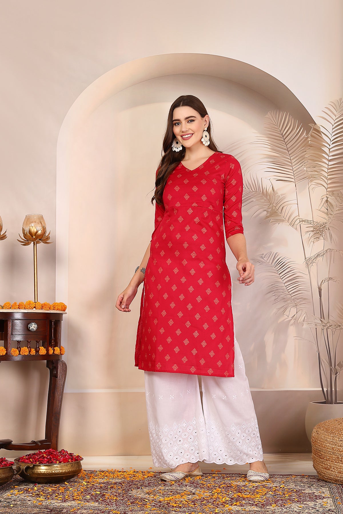 Women Dark Pink Ethnic Motifs Cotton Angrakha Kurta