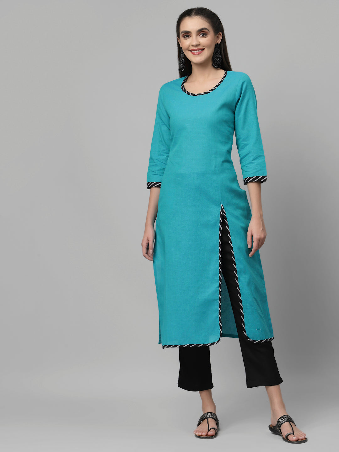 Women Terquoise Front Slit Kurta - Kashyap Global Lifestyles LLP