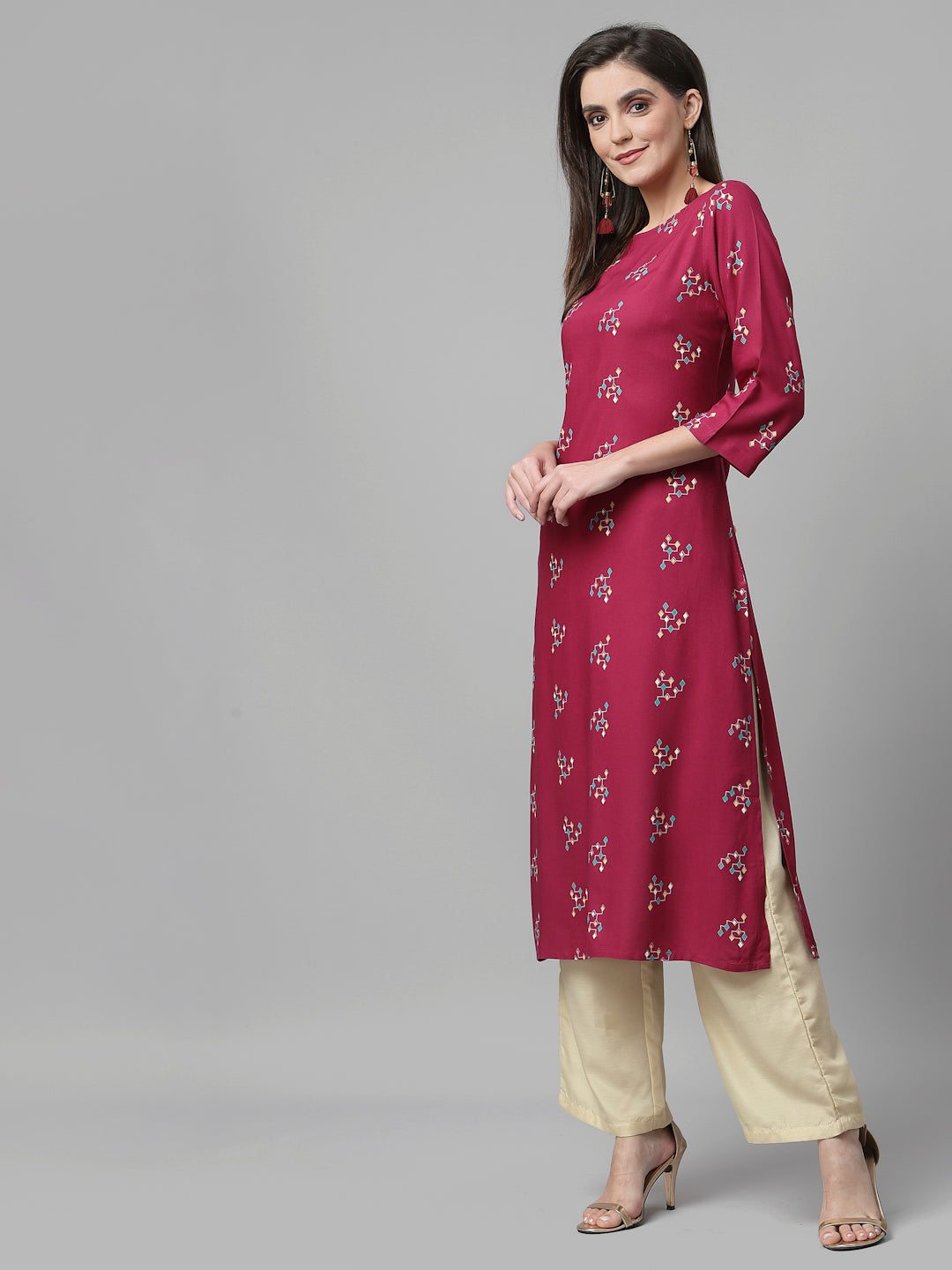 Women Dark Pink Boat Neck Kurta - Kashyap Global Lifestyles LLP