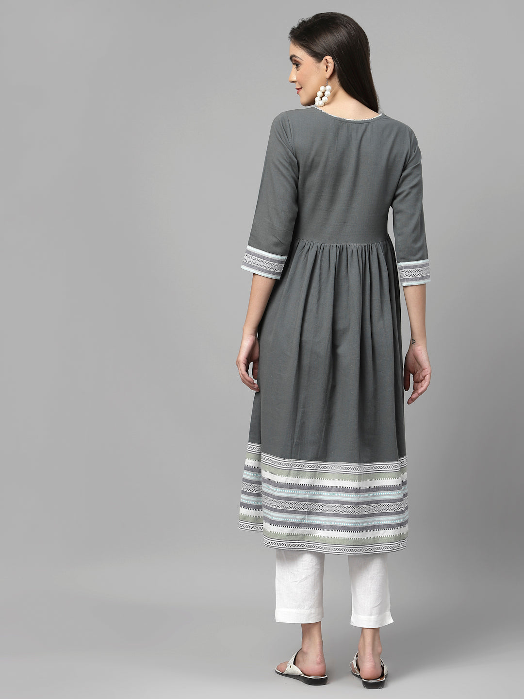 Women Olive South Cotton Anarkali Kurta - Kashyap Global Lifestyles LLP
