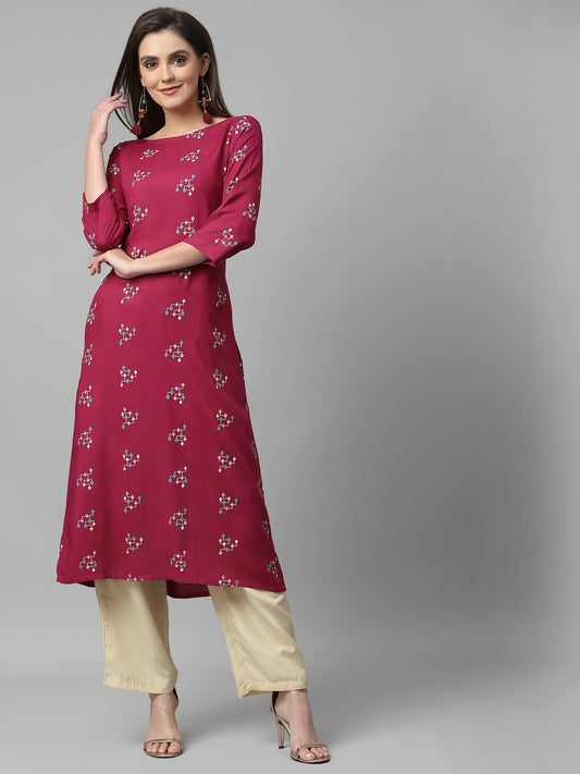 Women Dark Pink Boat Neck Kurta - Kashyap Global Lifestyles LLP