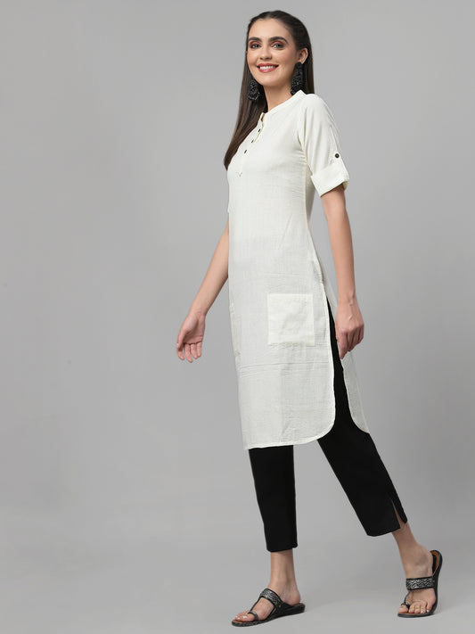 Women Woven Design Kurta With Front Pockets - Kashyap Global Lifestyles LLP