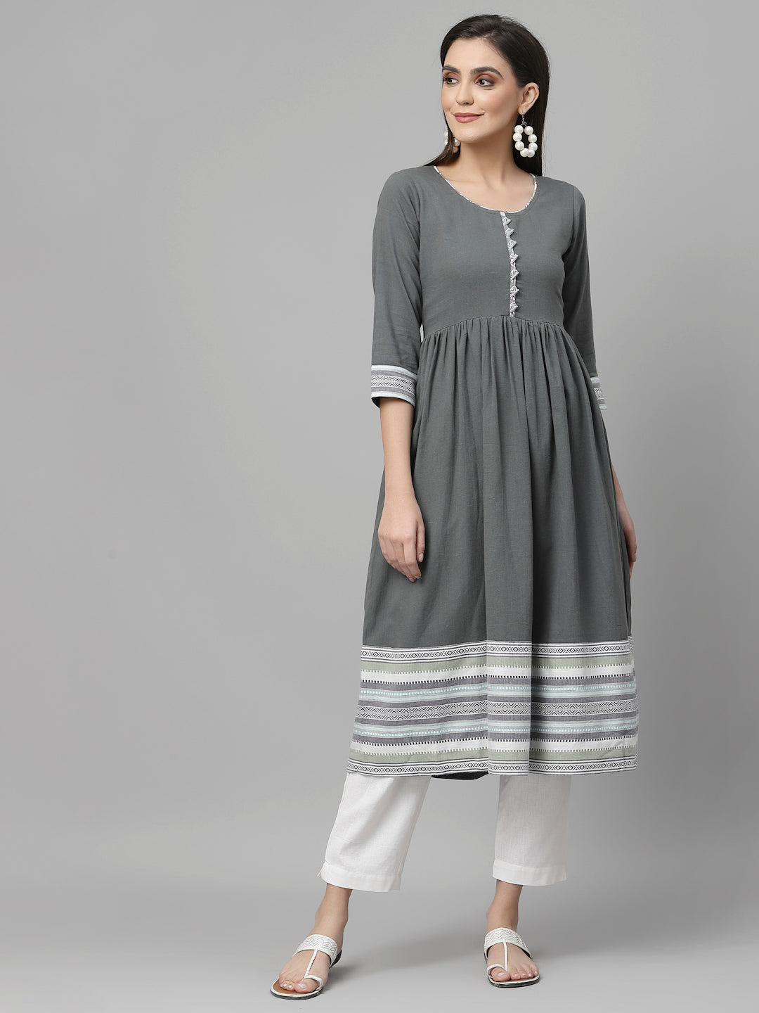 Women Olive South Cotton Anarkali Kurta - Kashyap Global Lifestyles LLP