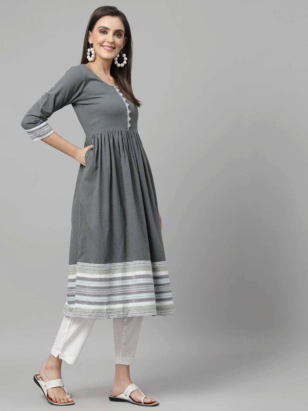 Women Olive South Cotton Anarkali Kurta - Kashyap Global Lifestyles LLP