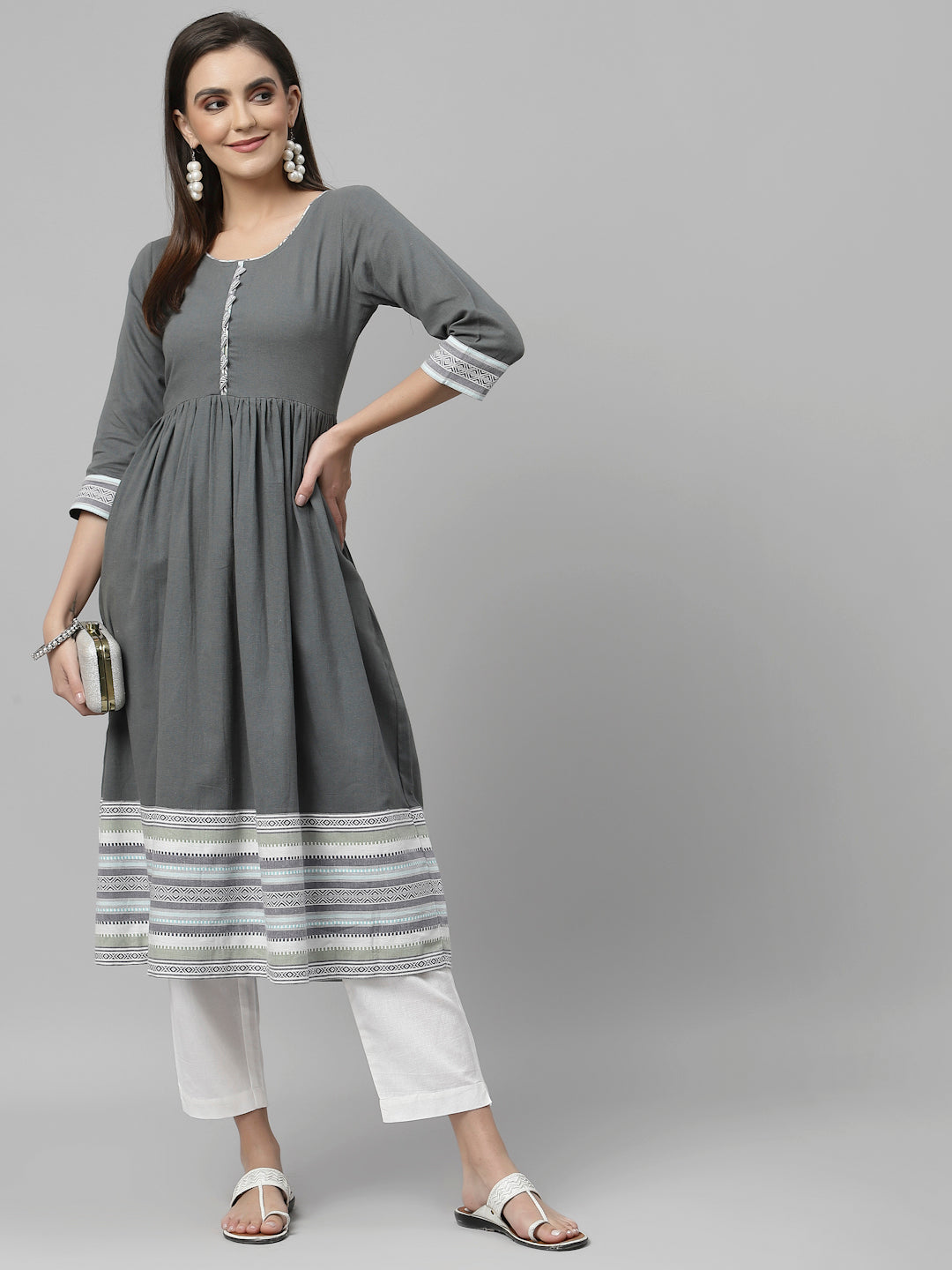 Women Olive South Cotton Anarkali Kurta - Kashyap Global Lifestyles LLP