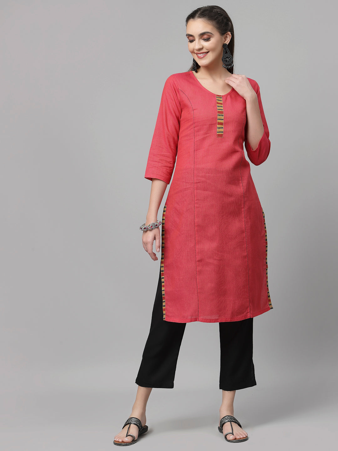 Women Pink Cotton Striped Kurta - Kashyap Global Lifestyles LLP