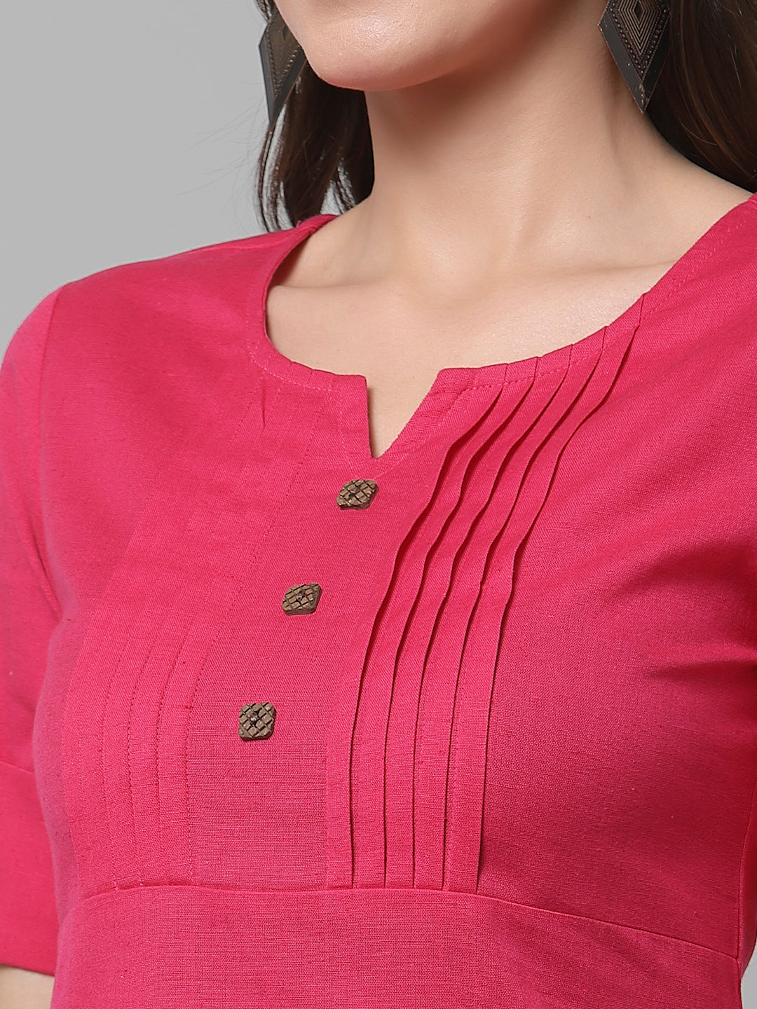 Women Dark Pink Cotton Solid Knee Length Kurta - Kashyap Global Lifestyles LLP