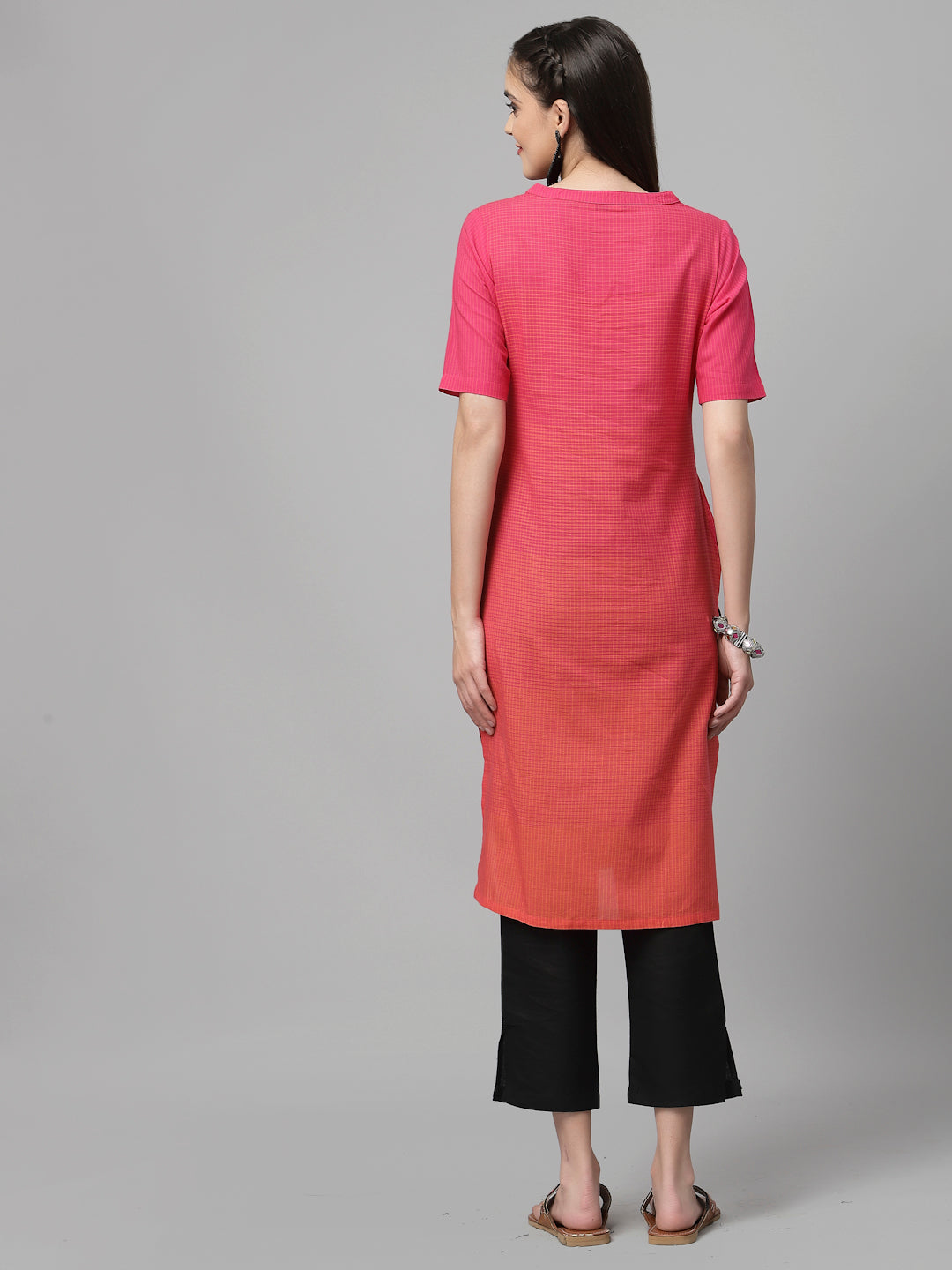 Women Rose & Orange Checkered Kurta - Kashyap Global Lifestyles LLP