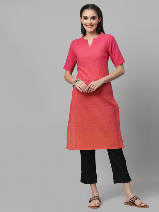 Women Rose & Orange Checkered Kurta - Kashyap Global Lifestyles LLP