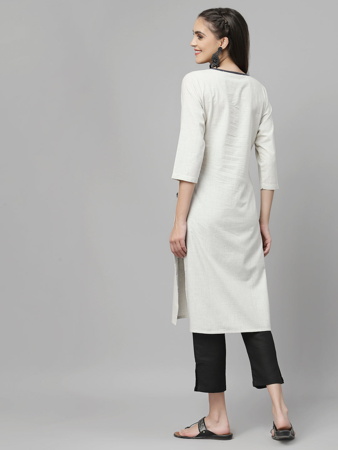Women Light Grey Pure Cotton Kurta with Pocket - Kashyap Global Lifestyles LLP