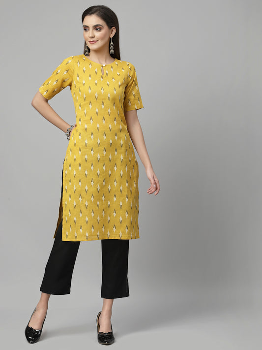 Women Geometric Print Cotton Linen Kurta - Kashyap Global Lifestyles LLP