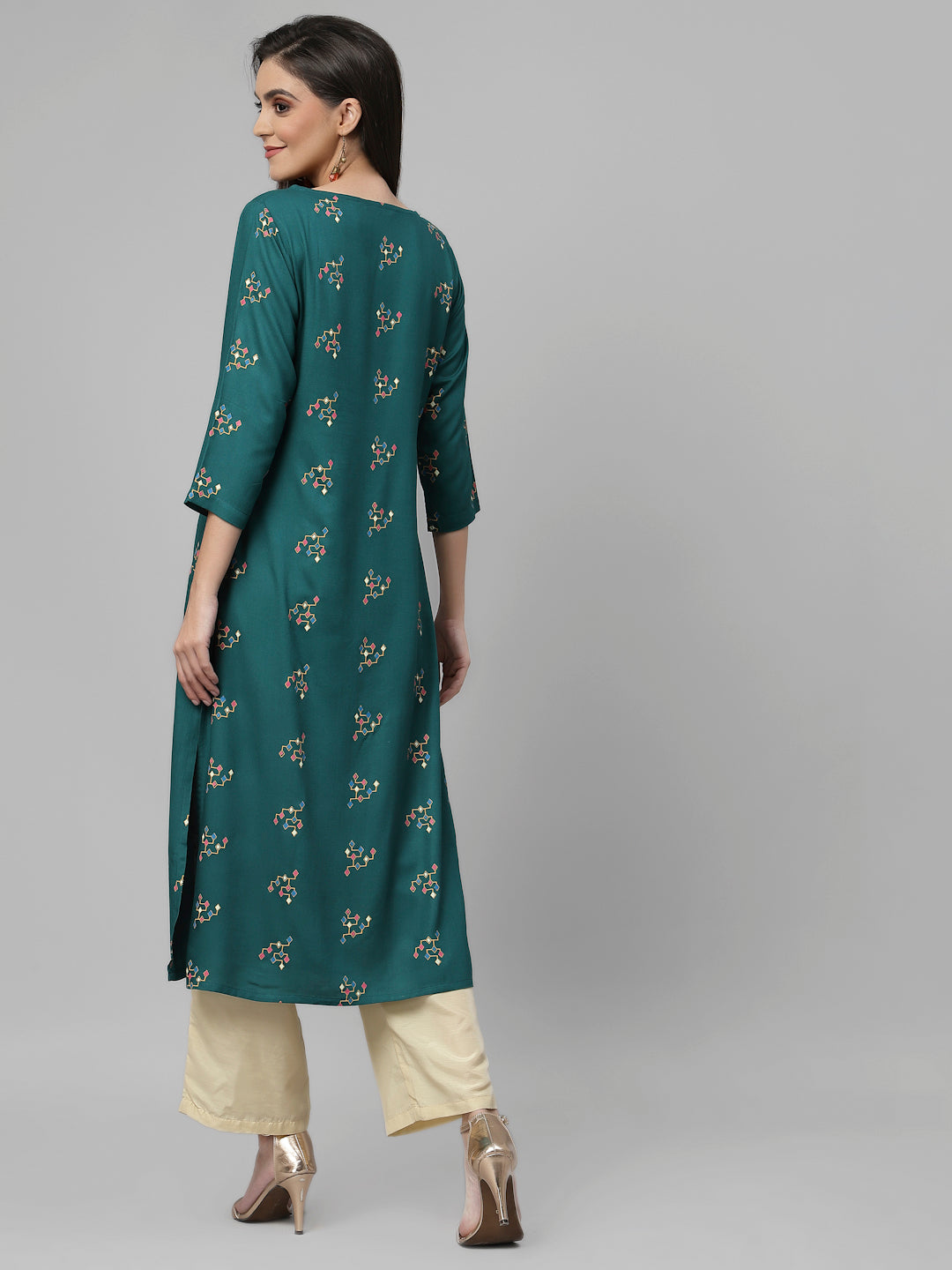 Women Dark Green Boat Neck Kurta - Kashyap Global Lifestyles LLP