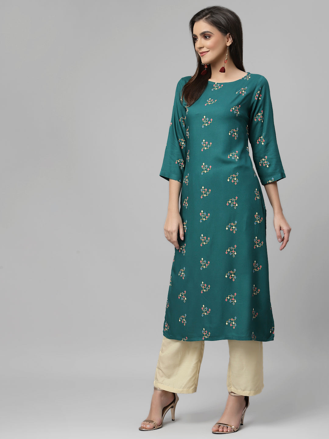 Women Dark Green Boat Neck Kurta - Kashyap Global Lifestyles LLP