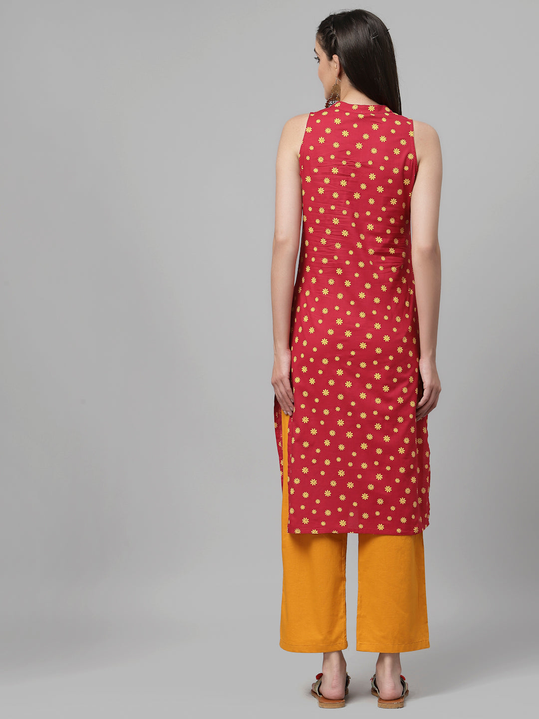 Women Dark Pink Cotton Sleeveless Kurta - Kashyap Global Lifestyles LLP