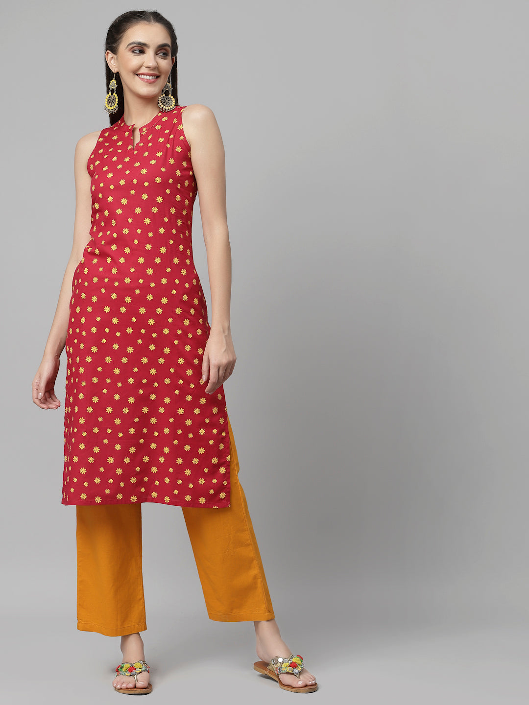 Women Dark Pink Cotton Sleeveless Kurta - Kashyap Global Lifestyles LLP