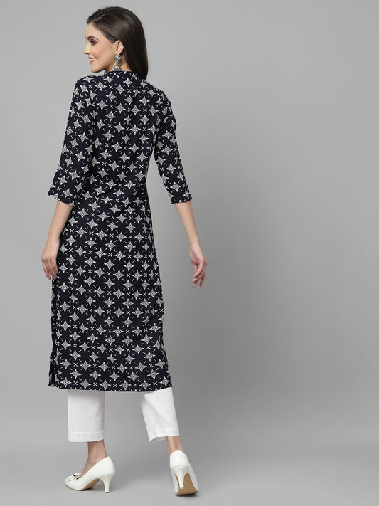 Women Blue Geometric Print Kurta - Kashyap Global Lifestyles LLP